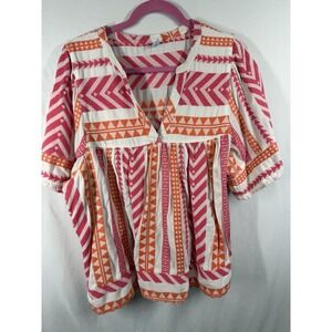 Old Navy XL  Geometric Tribal Boho Tunic Blouse Top Gauze Peasant V-neck